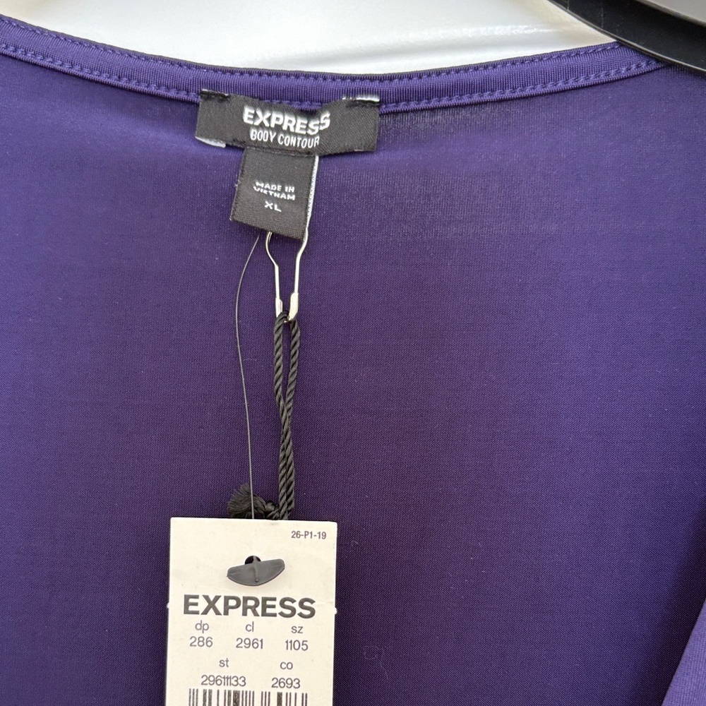 Express Dark Purple V-Neck Long Sleeve Bodysuit